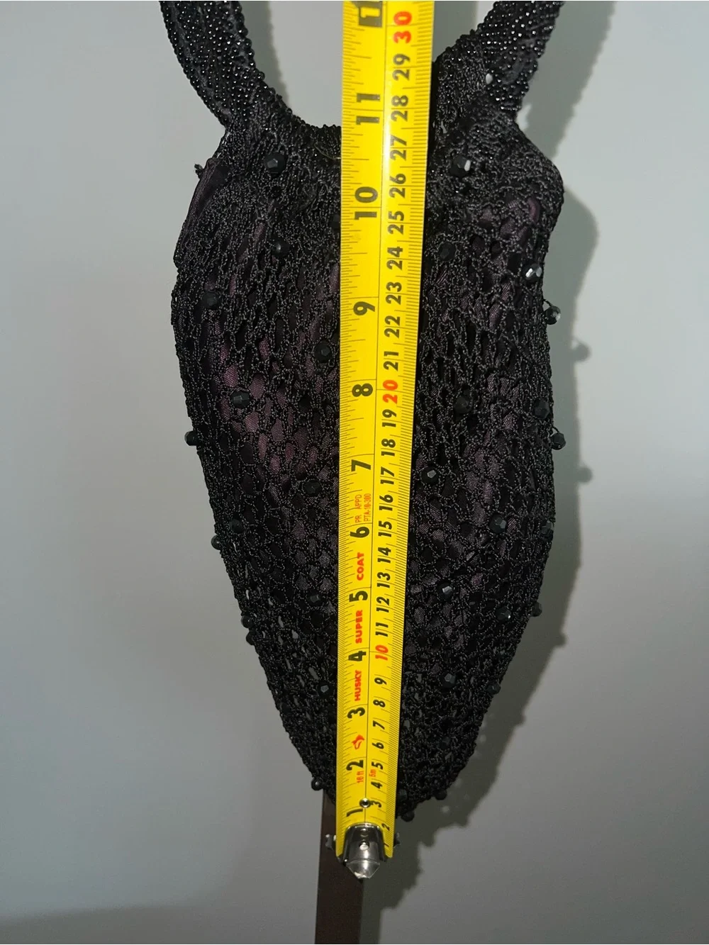 Vintage Y2K Black Beaded Crochet Evening Bag – Ring Handle